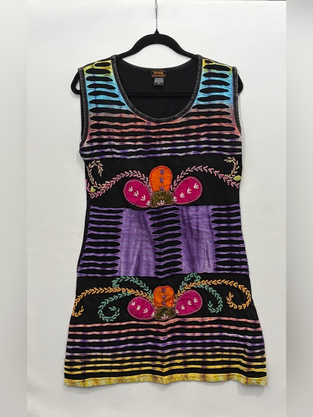Vintage Rising International Black Multicolor Embroidered Dress